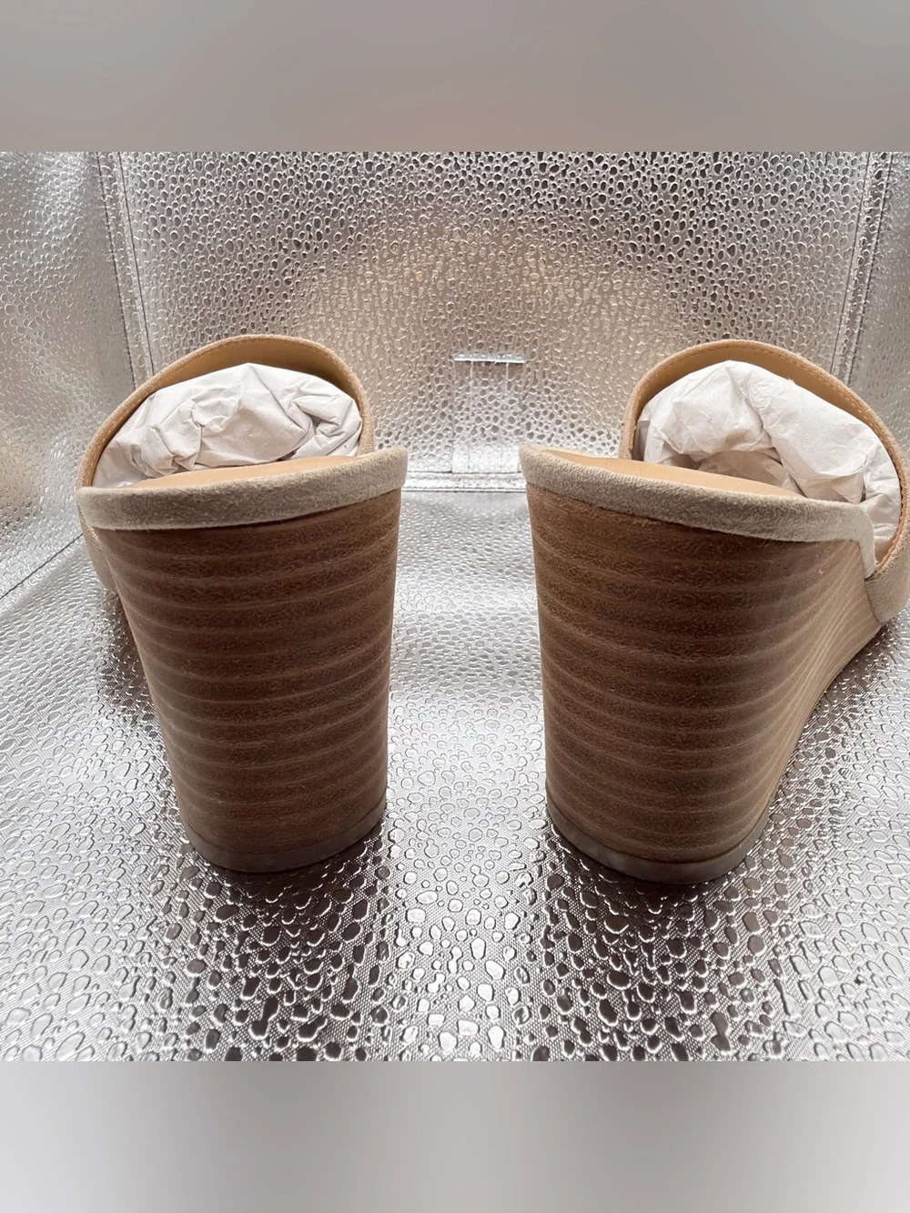 Franco Sarto Beige Suede Wedge Slide Sandals